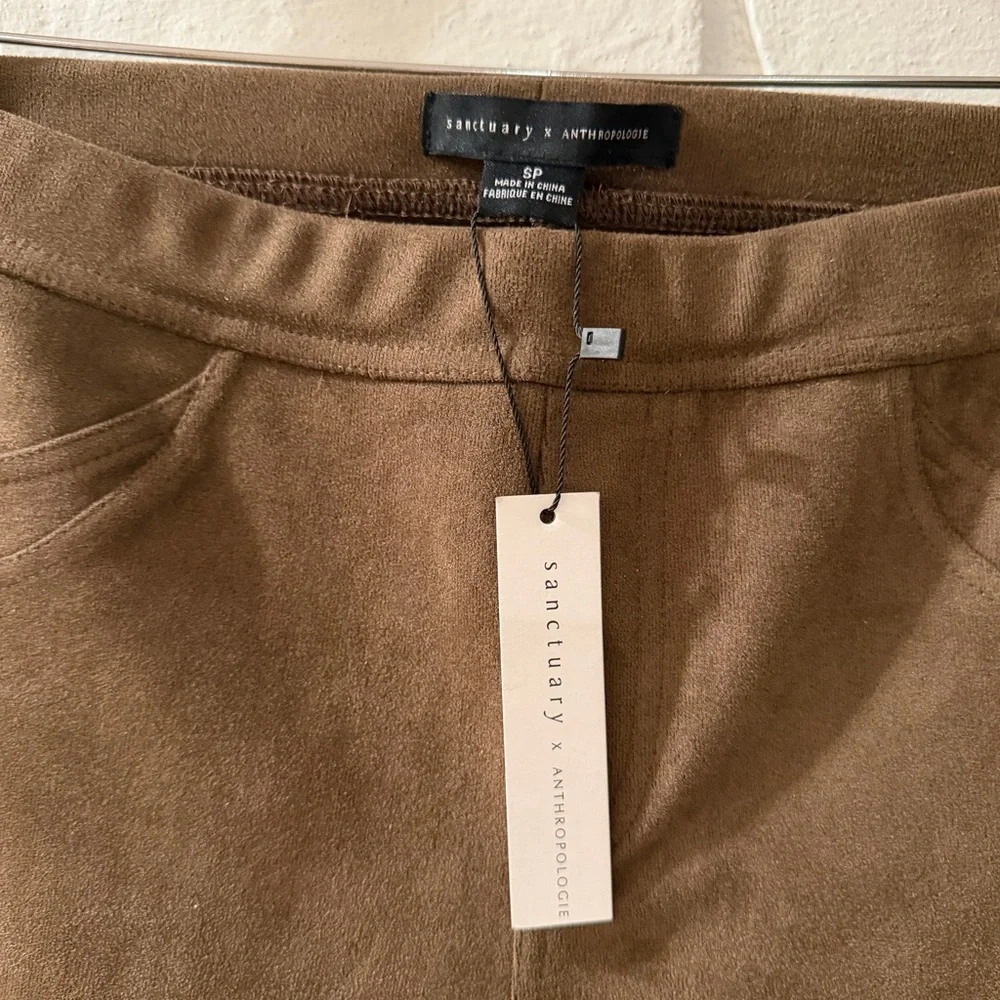 Sanctuary x Anthropologie Brown Faux Suede Pants SP Petite High Rise Skinny NWT